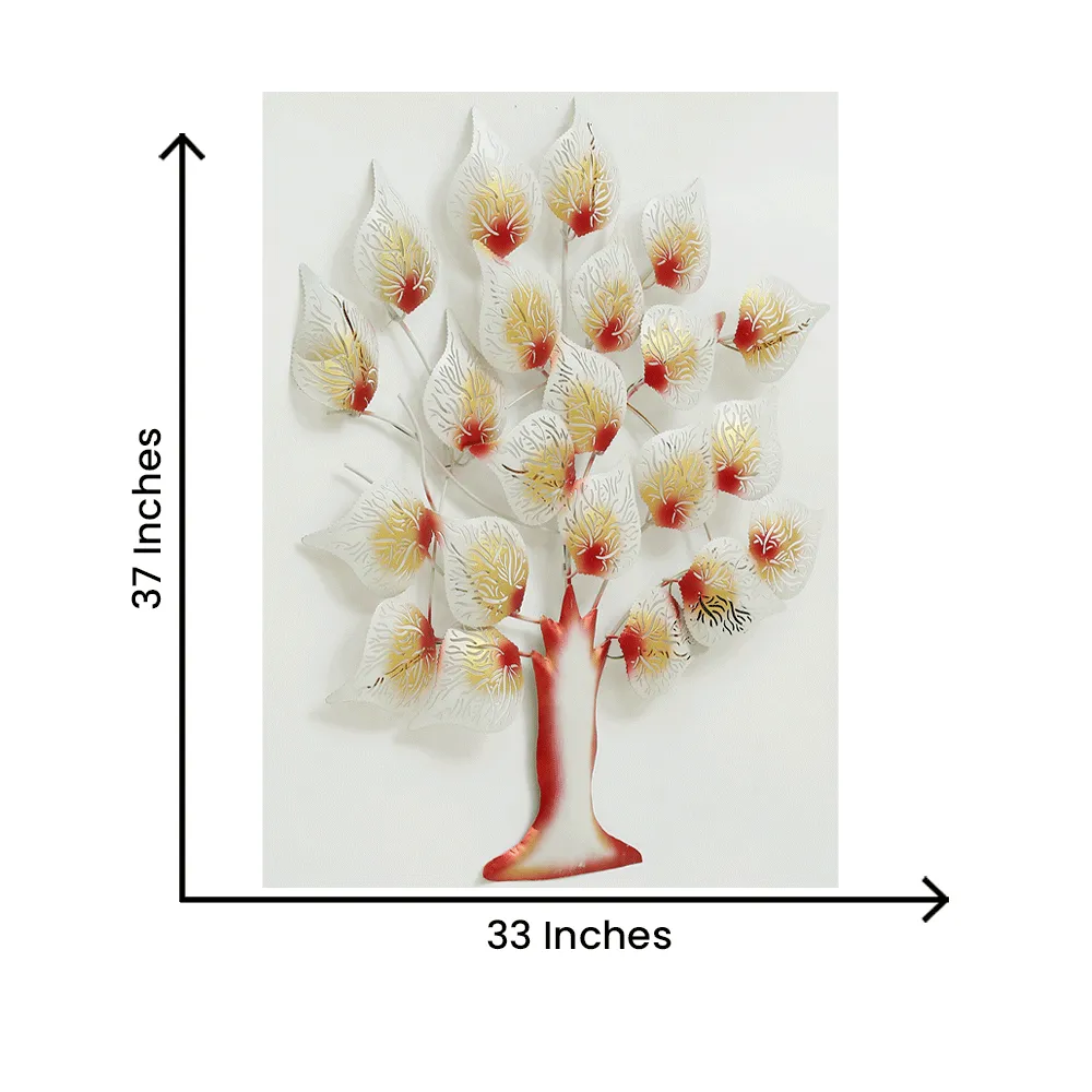 White Crafted Tree Metal Wall Art With LED