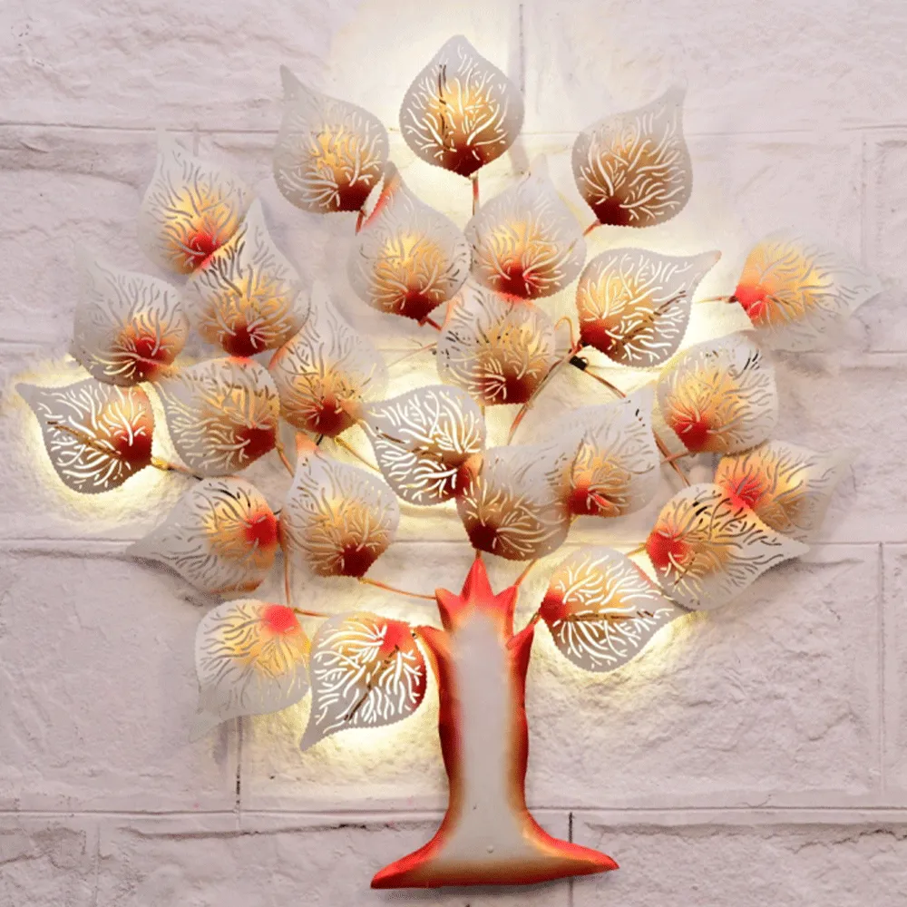 White Crafted Tree Metal Wall Art With LED