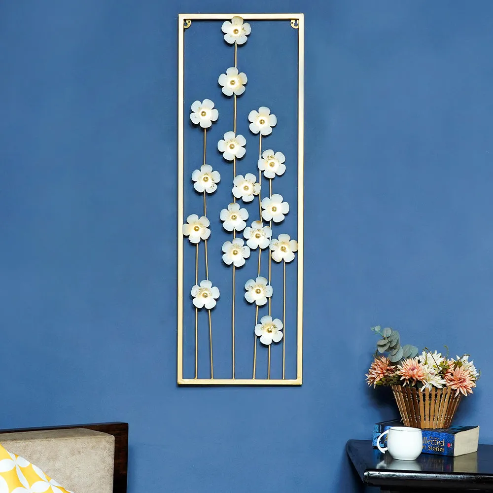 White Daisies Long Flower Pannel Metal Wall Art