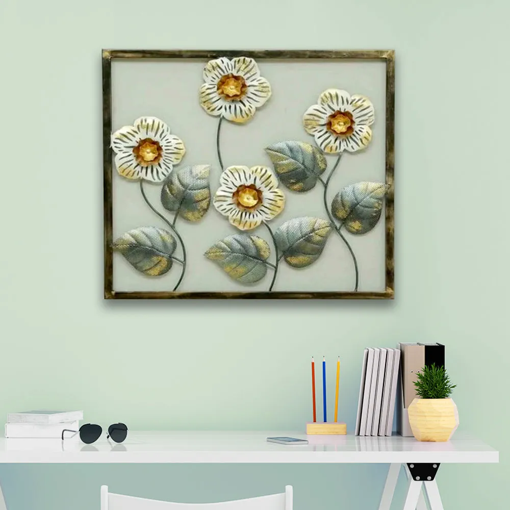 White Elongated Flowers Metal Wall Art