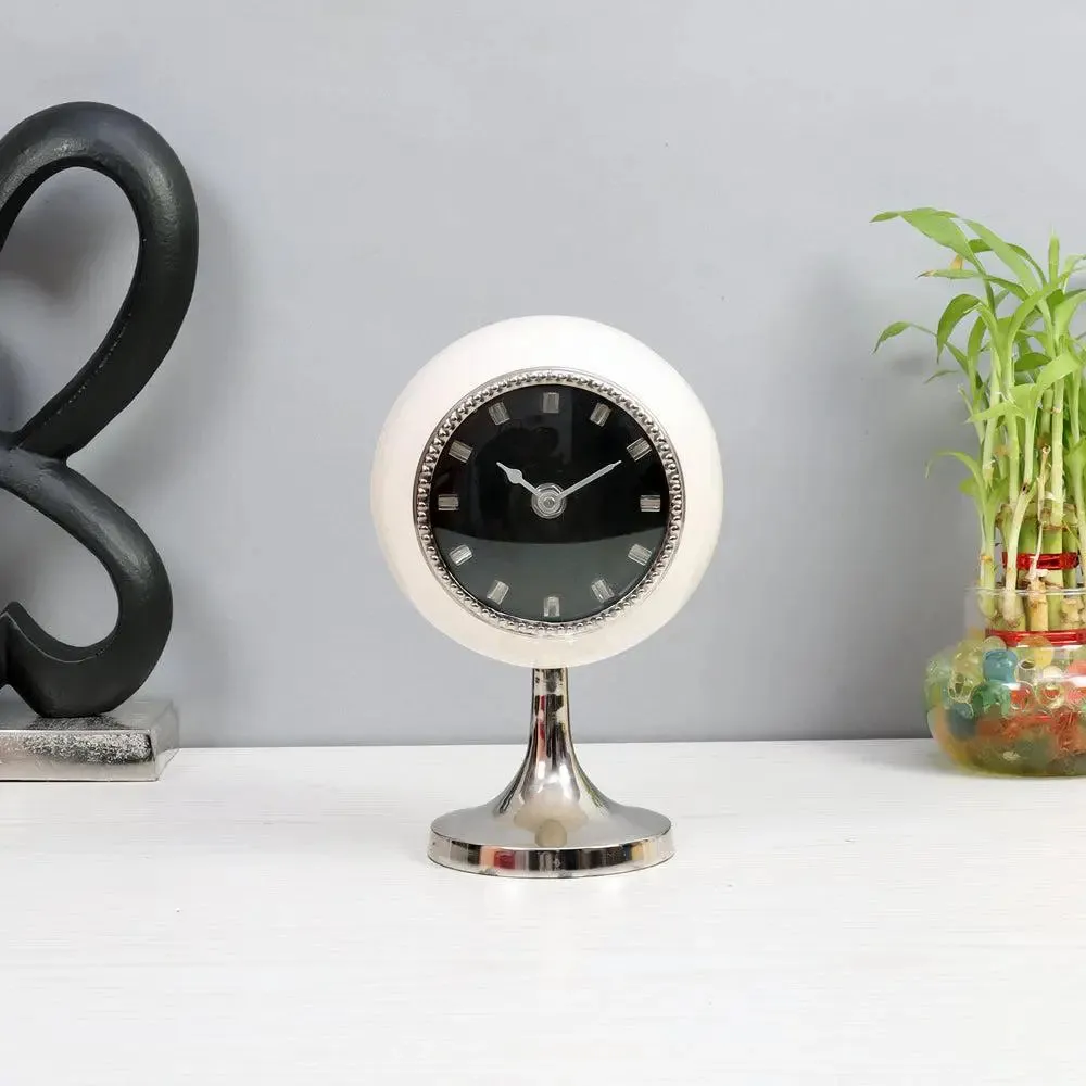 White Enamel Circular Globe Table Clock