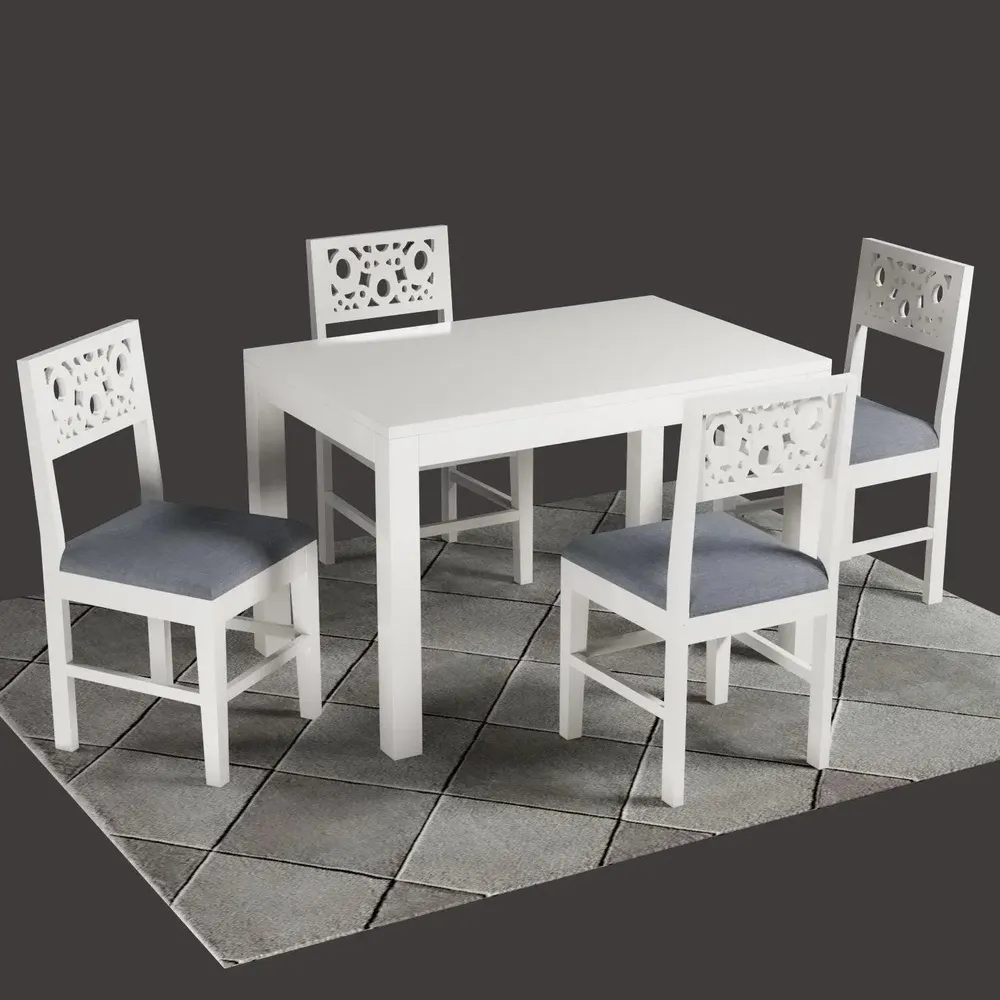 White European Style Mangowood Dining Table 4 Seater With Padded Seats