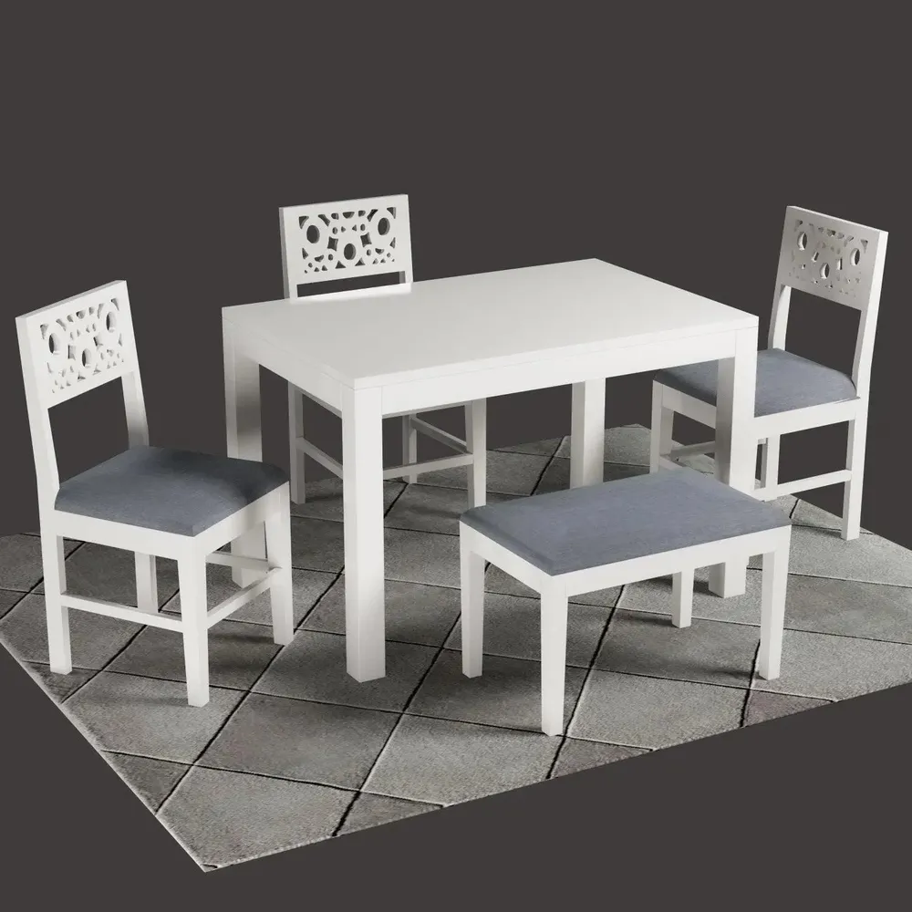 White European Style Mangowood Dining Table 4 Seater With Padded Seats & Single Settee