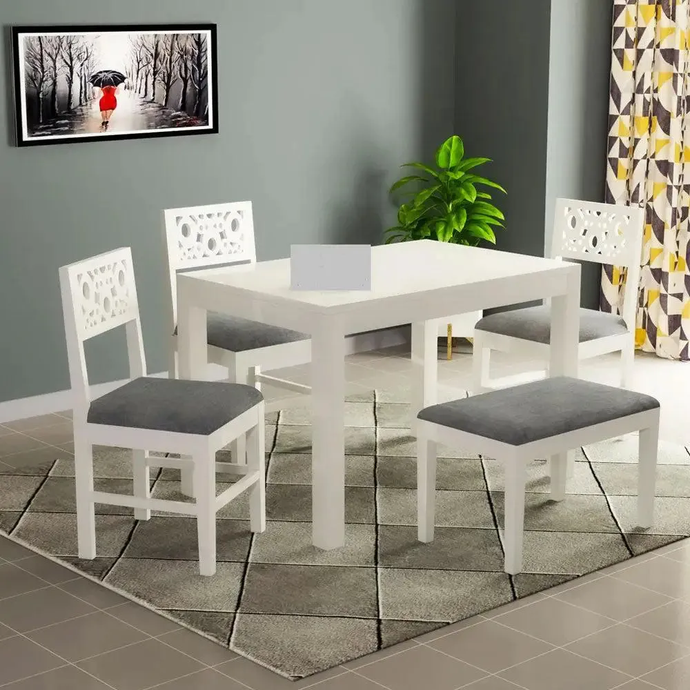White European Style Mangowood Dining Table 4 Seater With Padded Seats & Single Settee