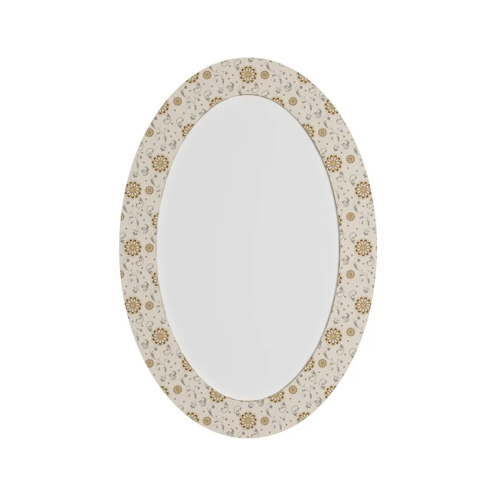 White Floral Oval Printed Mirror