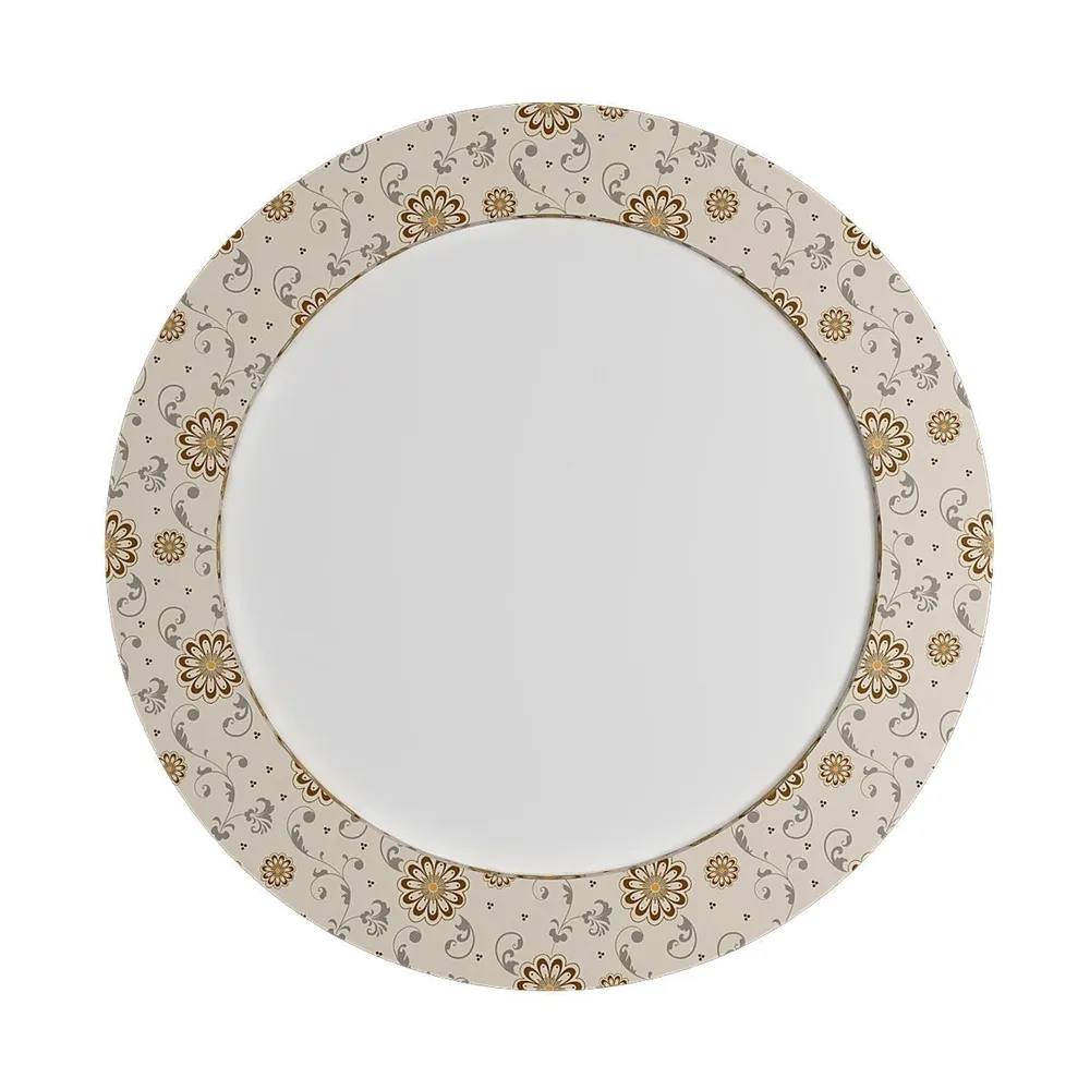 White Floral Printed Round Wall Mirror