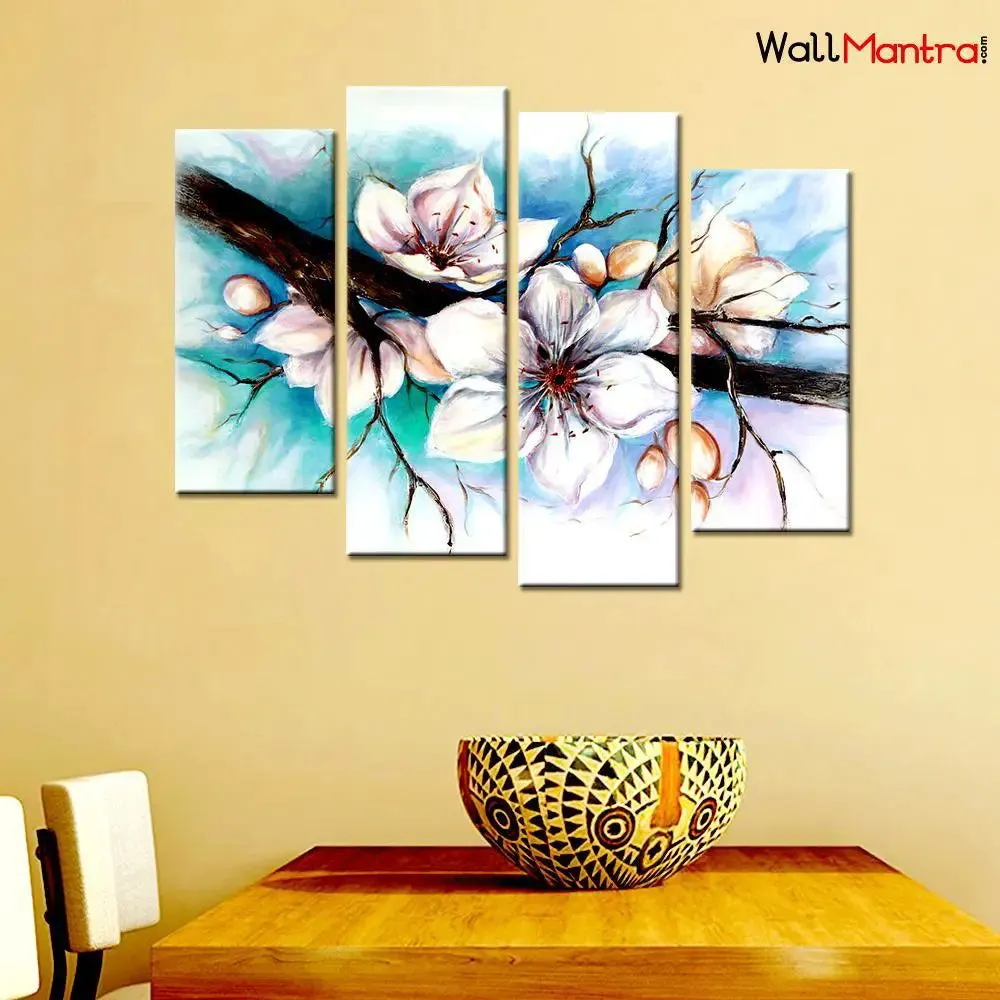 White Flower Wall Painting In Multiple Frames Canvas