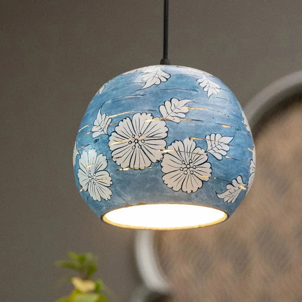 White Flowers-inspired Hanging Pendant Light (Blue)