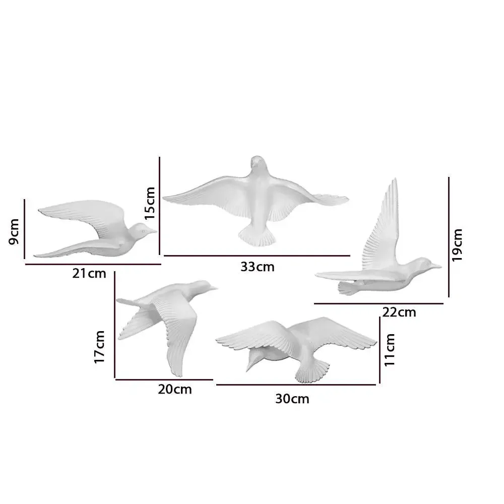 White Freespirit Flying Birds Wall Decor- Set of 5