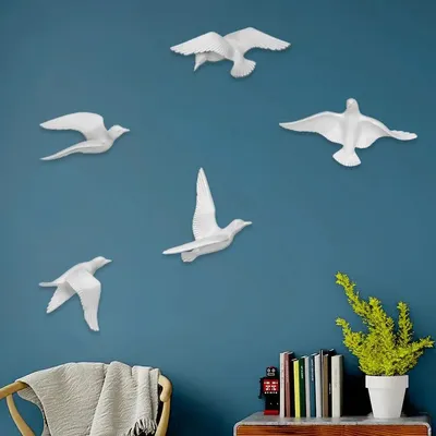 White Freespirit Flying Birds Wall Decor- Set of 5