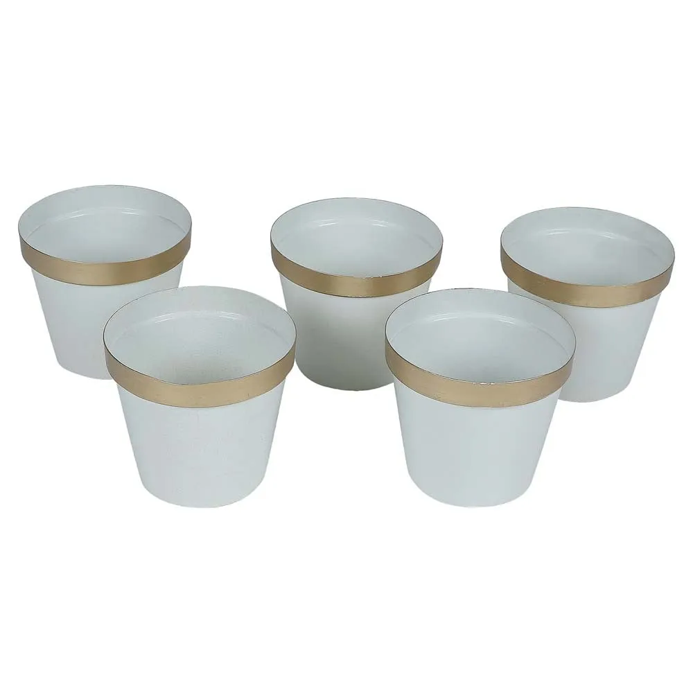 White & Golden Metal Plant Pots Set Of 5