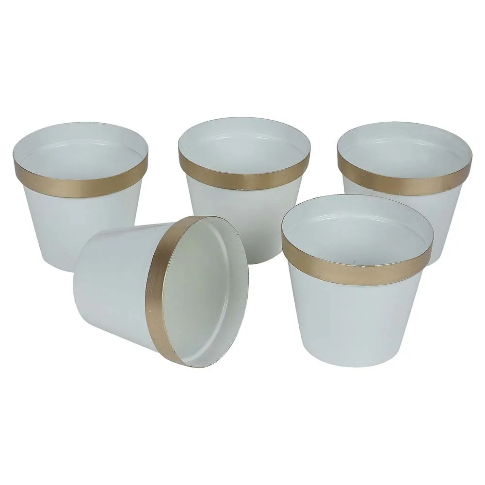 White & Golden Metal Plant Pots Set Of 5
