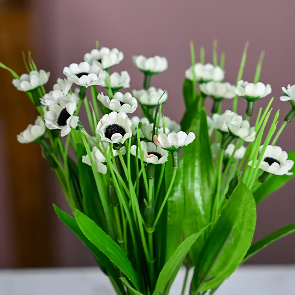 White Goldstrum Artificial Flower Bunch With Pot Single Piece