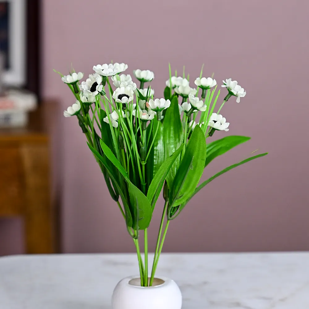 White Goldstrum Artificial Flower Bunch With Pot Single Piece