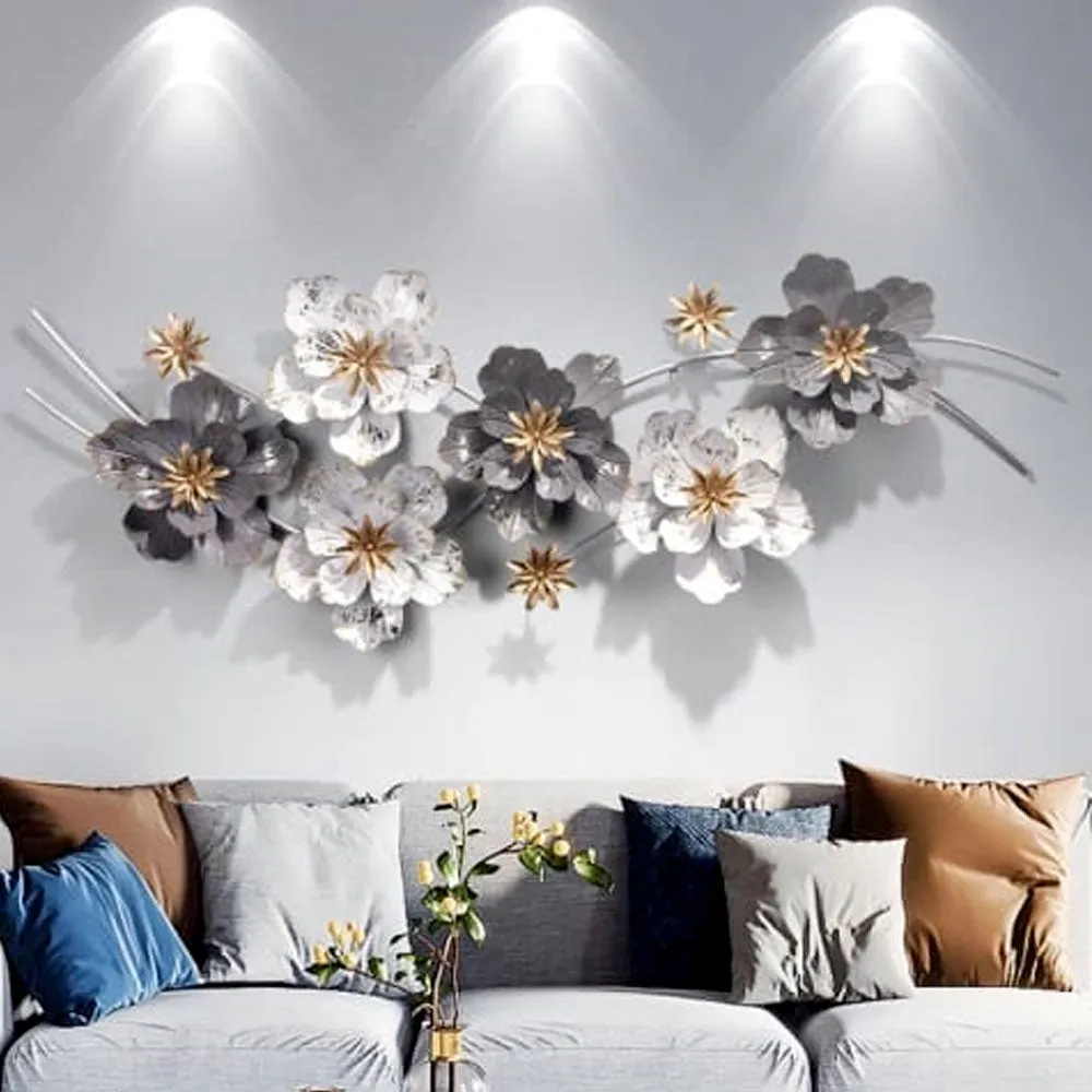 White & Grey Pretty Florals Metal Wall Art
