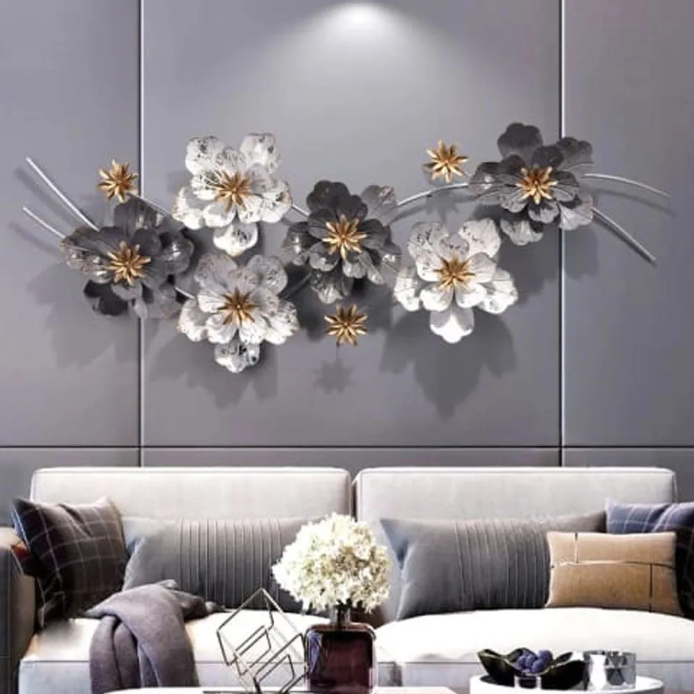 White & Grey Pretty Florals Metal Wall Art