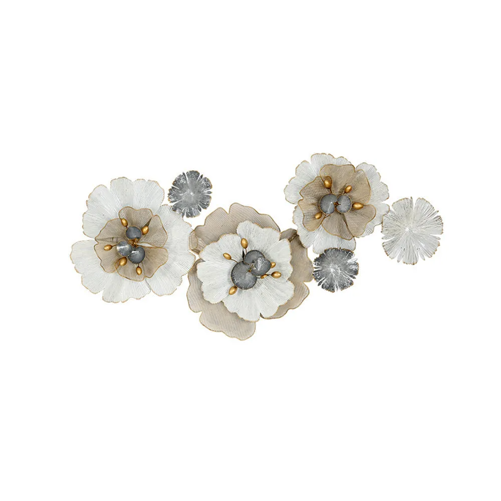 White & Grey Wild Floral Large Metal Wall Art