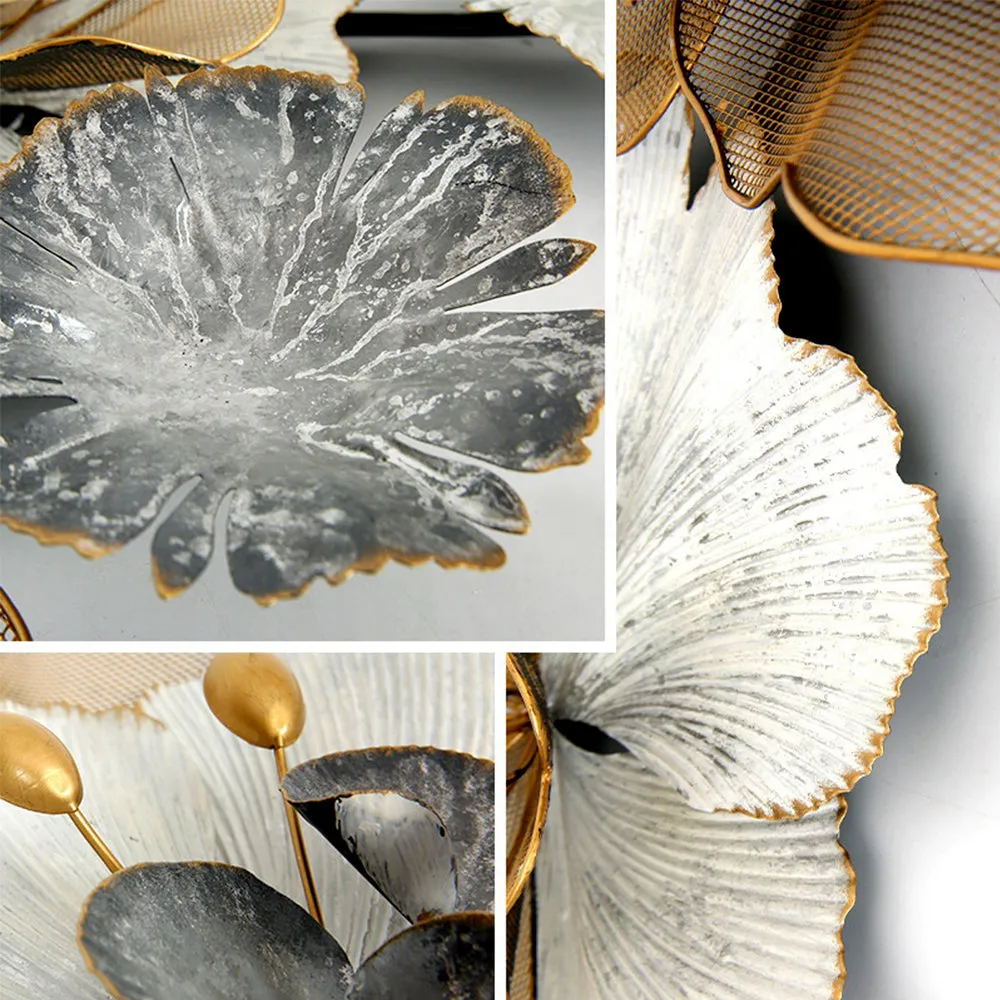 White & Grey Wild Floral Large Metal Wall Art