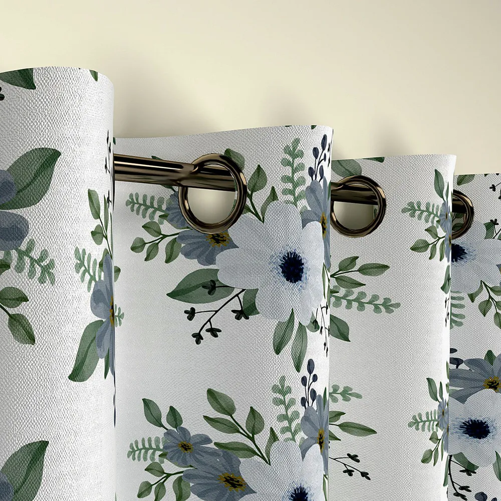 White & Grey Wild Flowers Designer Window Curtain