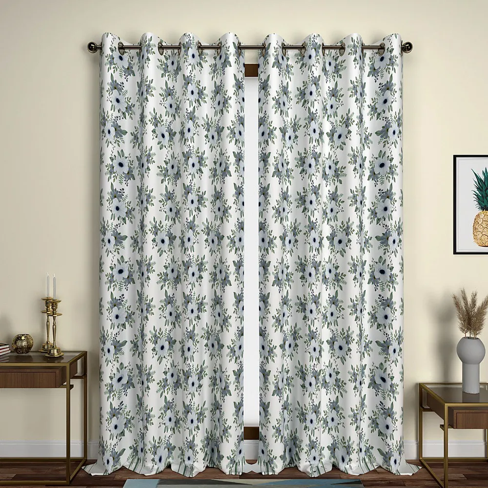 White & Grey Wild Flowers Designer Window Curtain
