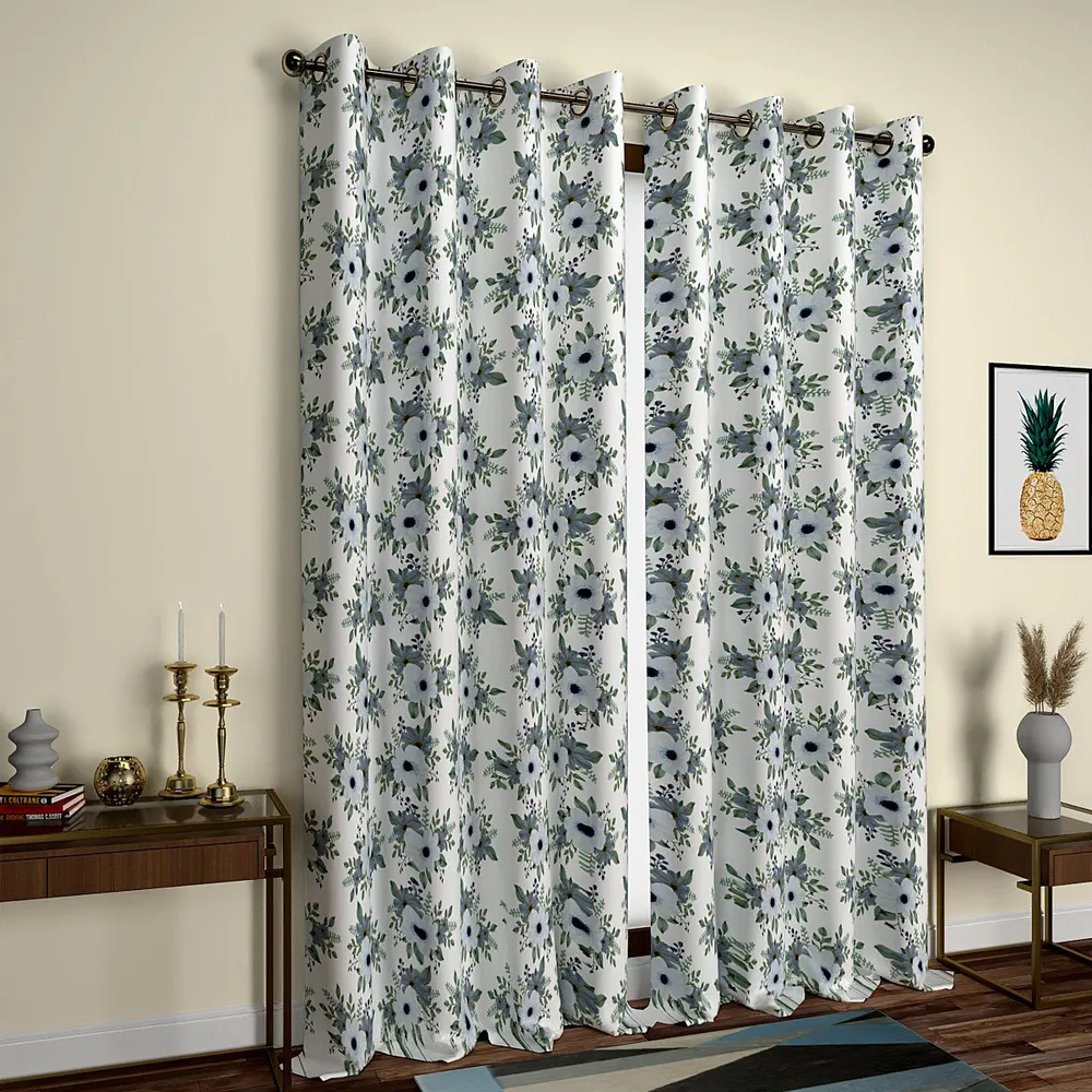 White & Grey Wild Flowers Designer Window Curtain