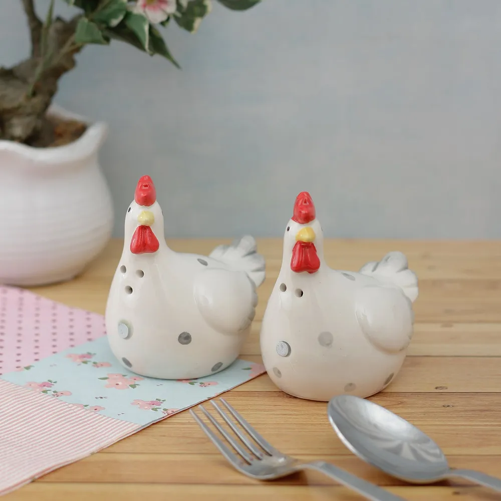 White Hens Designer Salt and Pepper Set Of 2