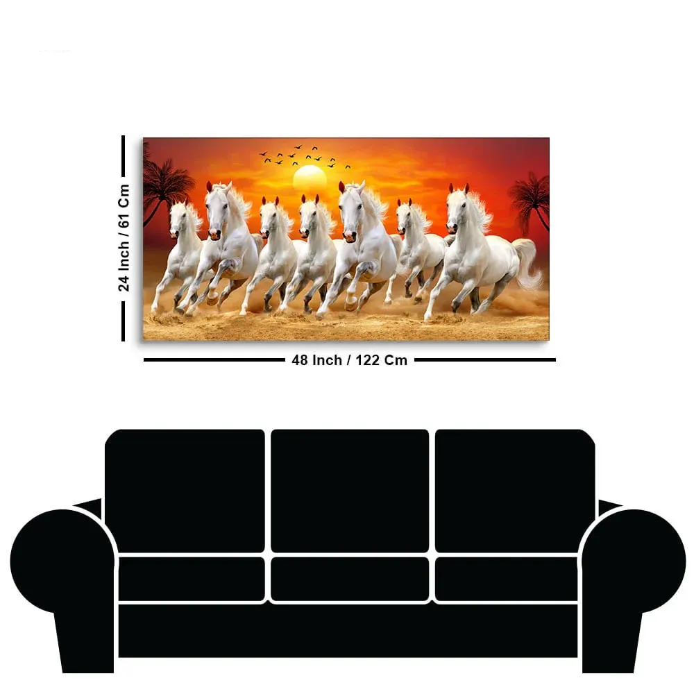 White Horses of Twilight Canvas Wall Painting With Frame