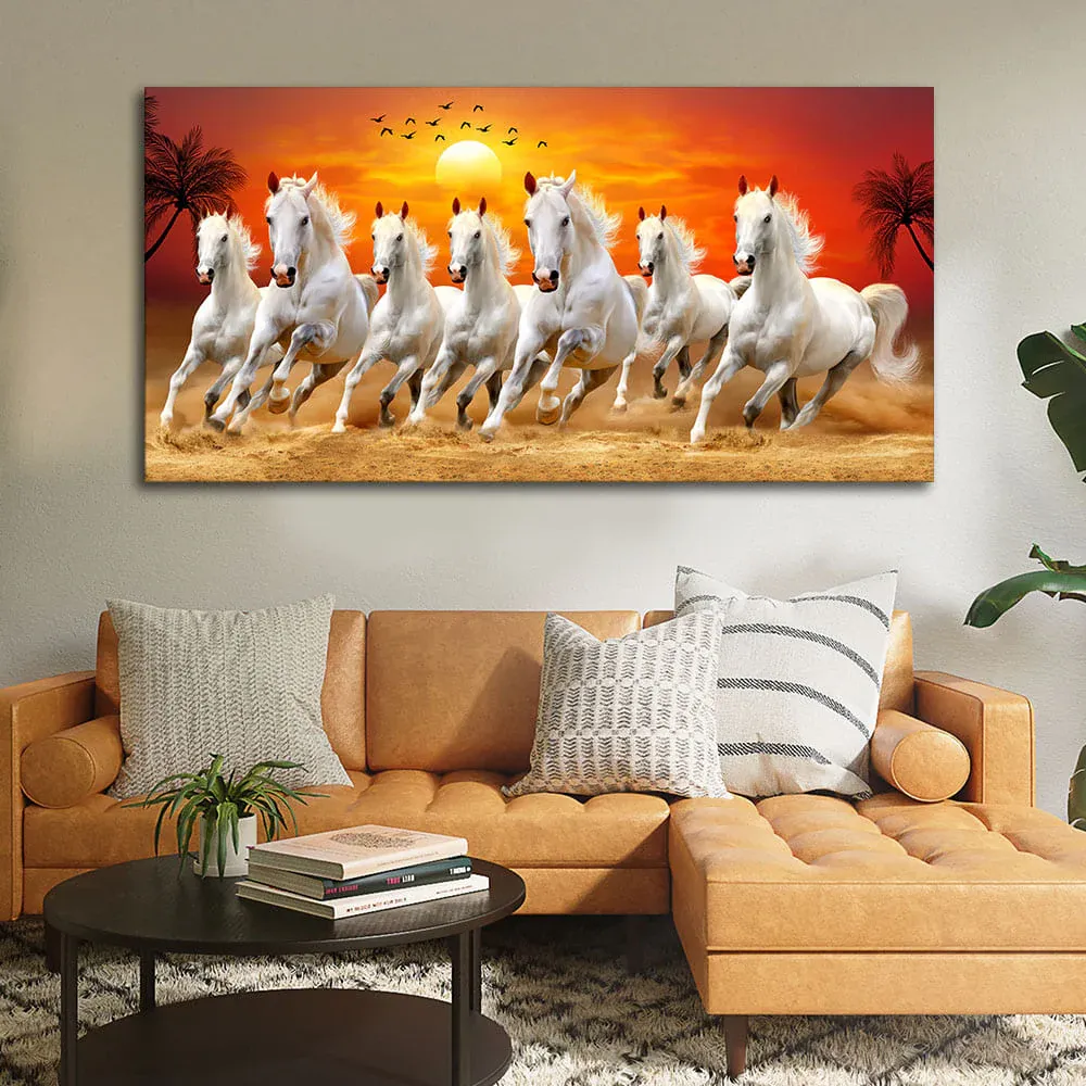 White Horses of Twilight Canvas Wall Painting With Frame
