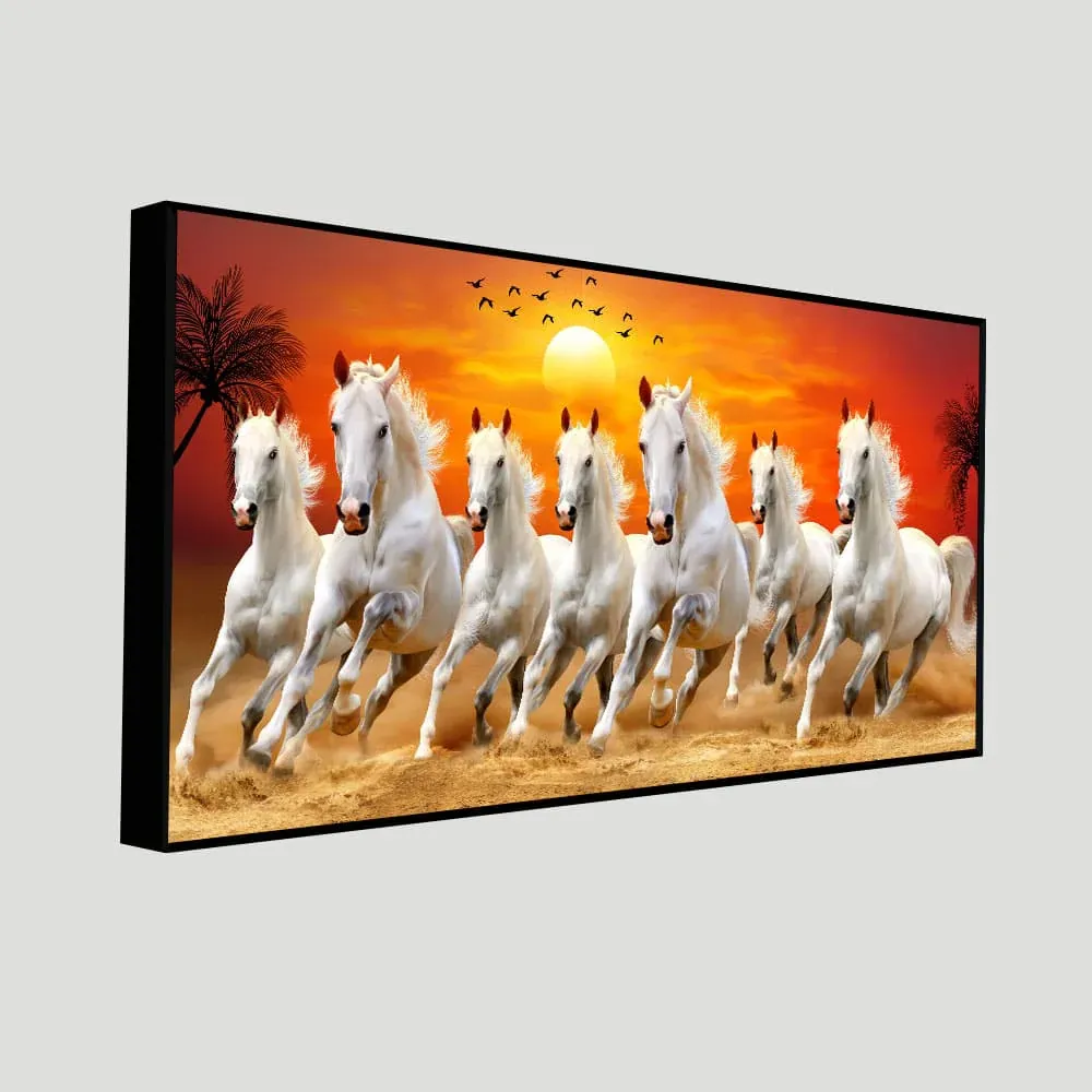 White Horses of Twilight Canvas Wall Painting With Frame