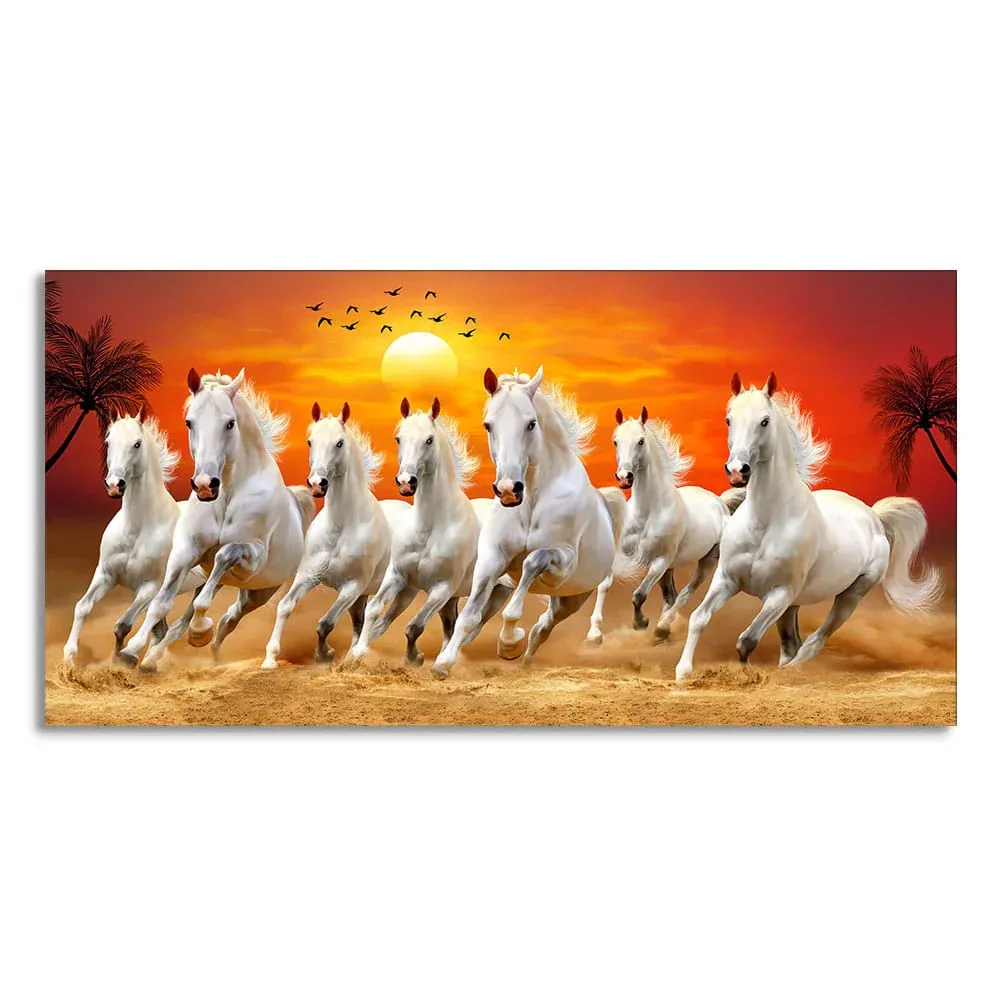 White Horses of Twilight Canvas Wall Painting With Frame
