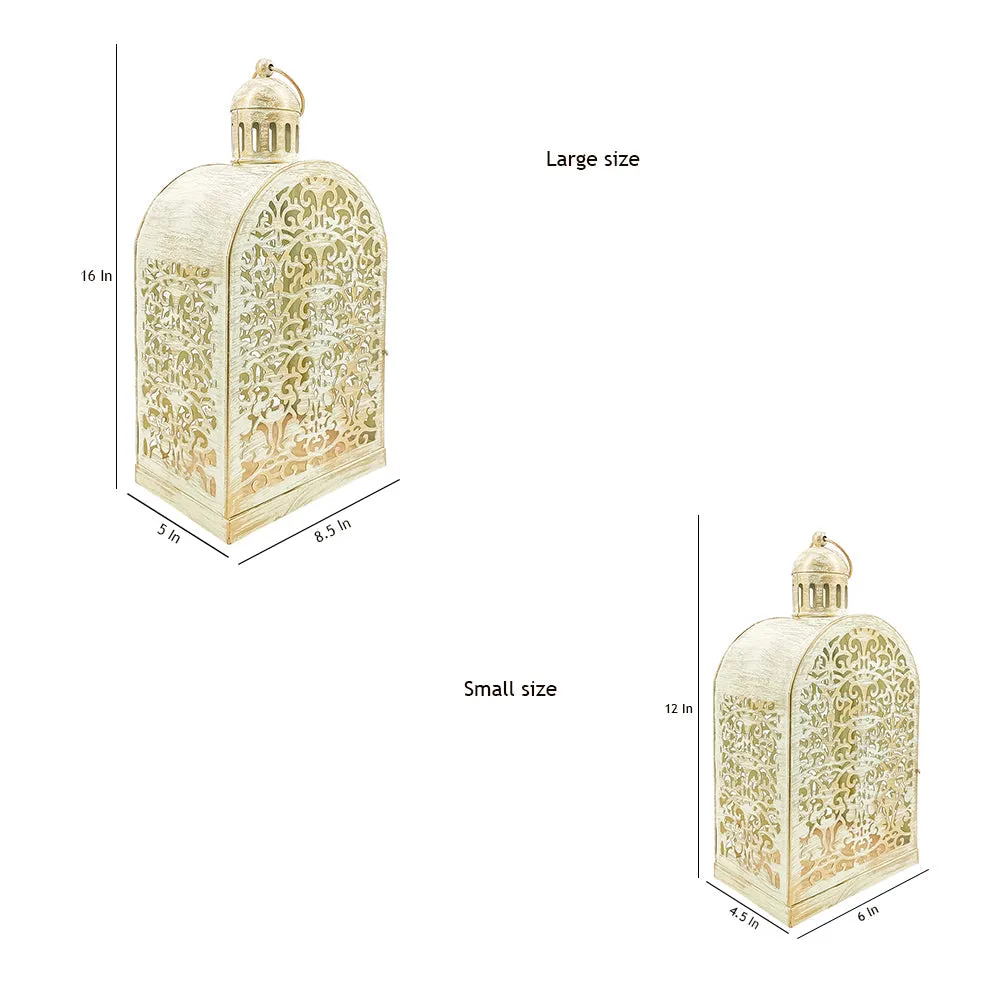 White Intricately Craved Designer Lantern Small 6x4.5x12(inches)