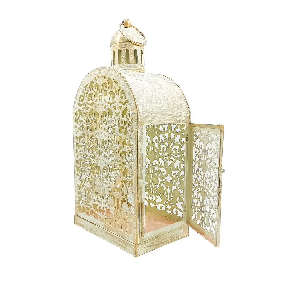 White Intricately Craved Designer Lantern Small 6x4.5x12(inches)