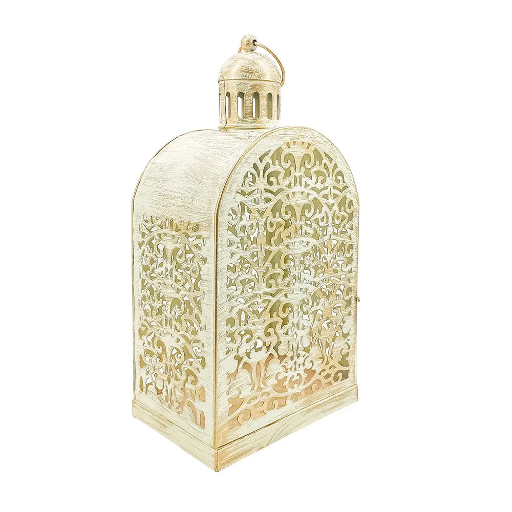 White Intricately Craved Designer Lantern Small 6x4.5x12(inches)