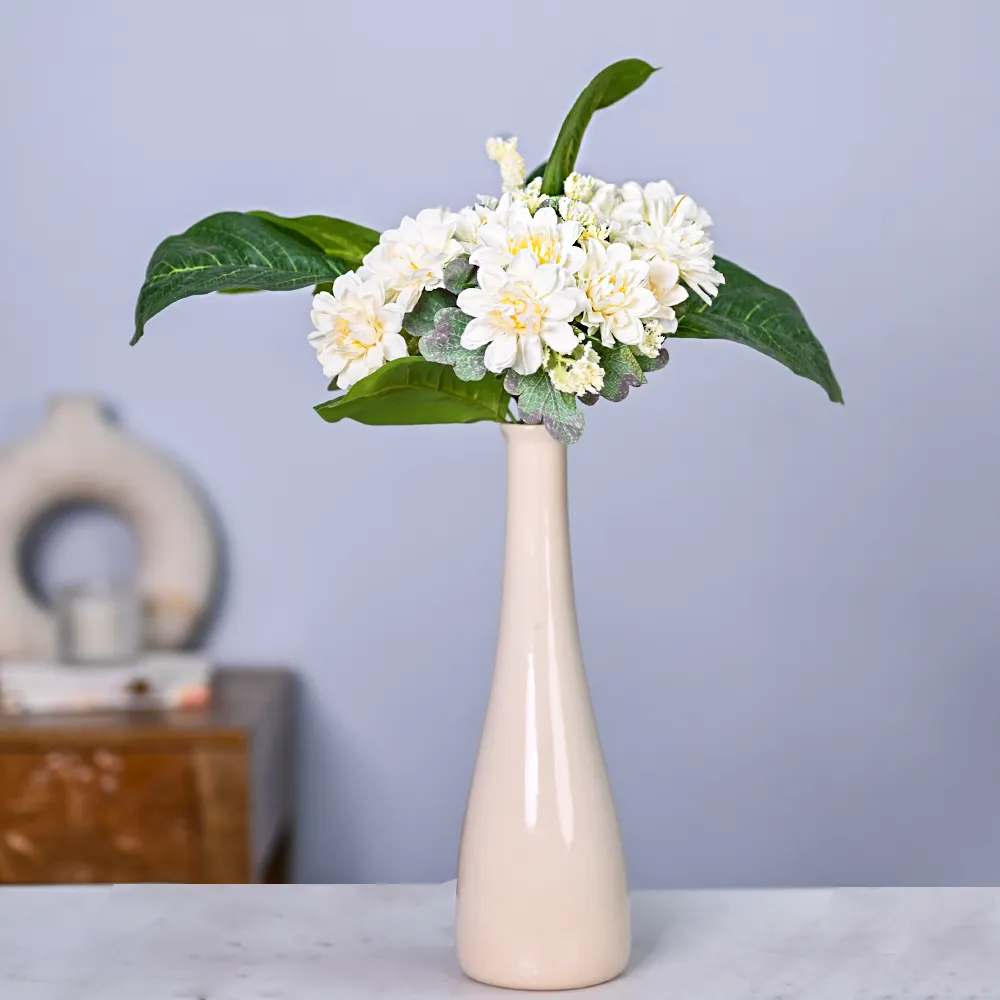 White Jasmine Artificial Flower Bunch With Artificial Leaves Combo