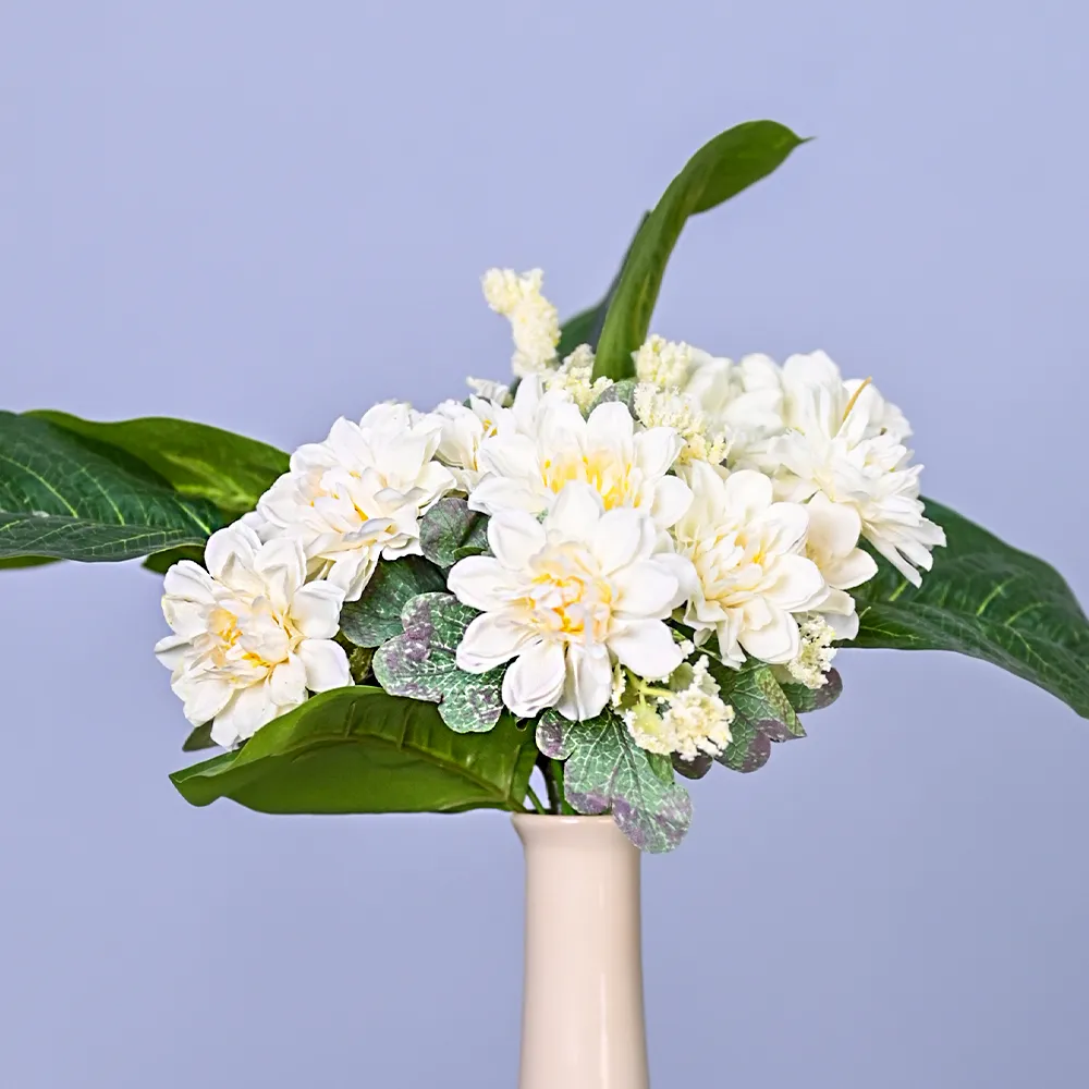 White Jasmine Artificial Flower Bunch With Artificial Leaves Combo