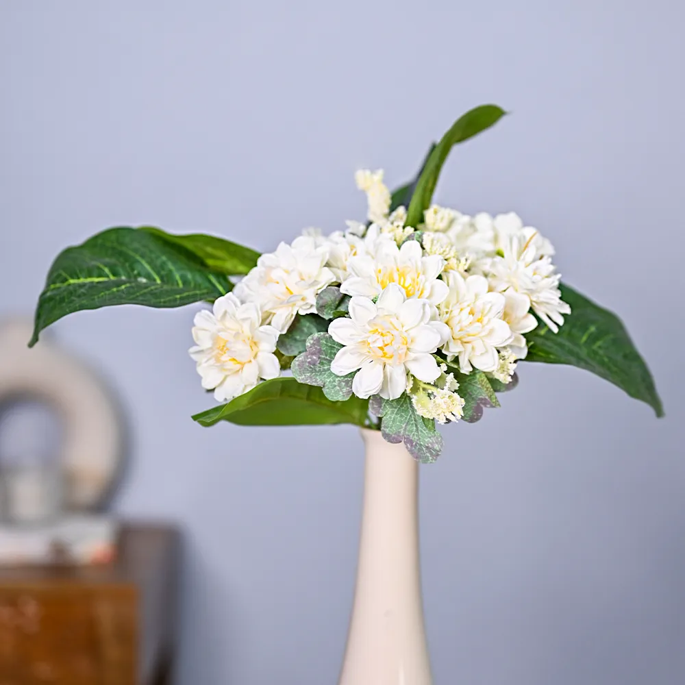 White Jasmine Artificial Flower Bunch With Artificial Leaves Combo