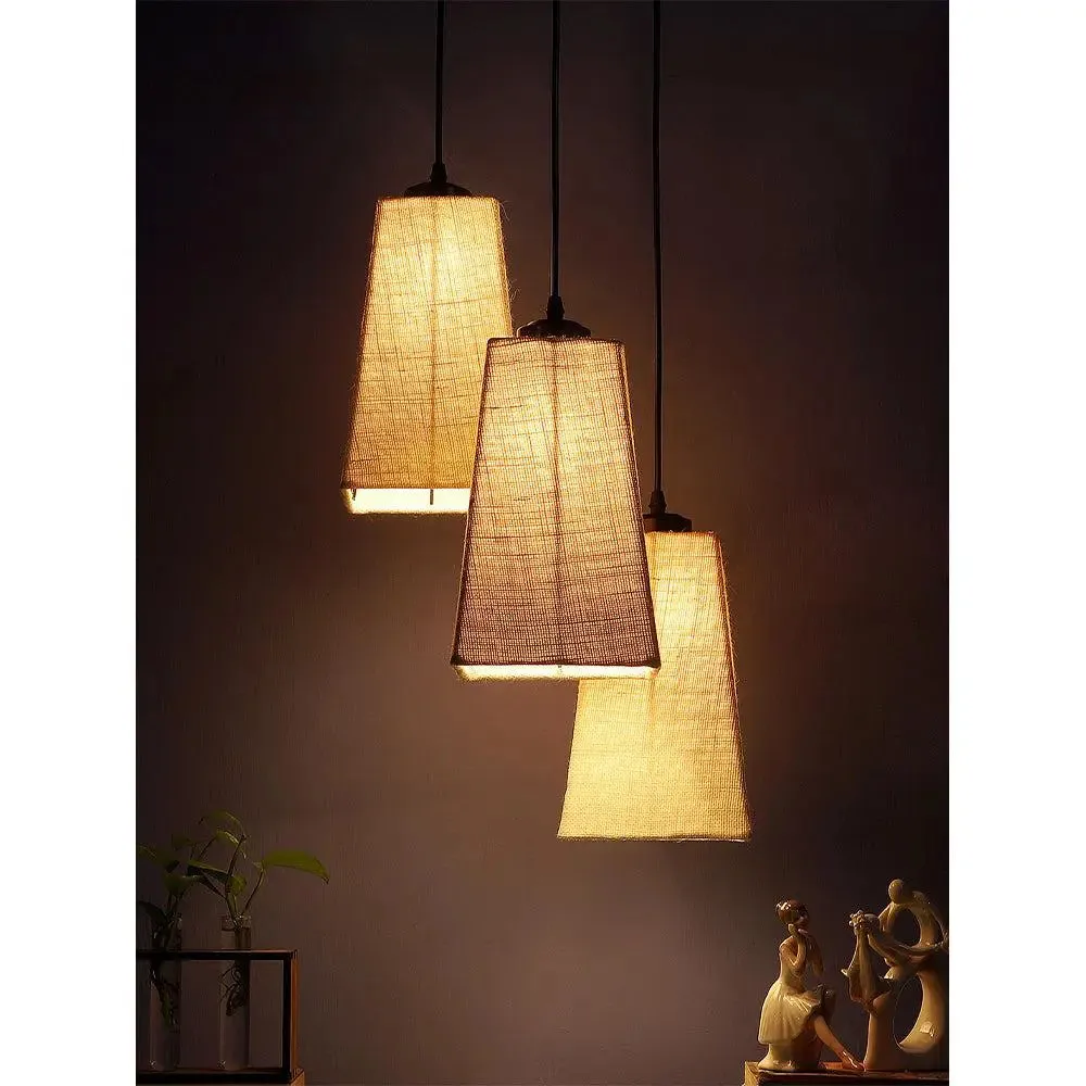 White Jute Pyramid Cluster Hanging Lamp