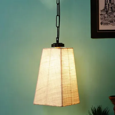 White Jute Pyramid Hanging Lamp