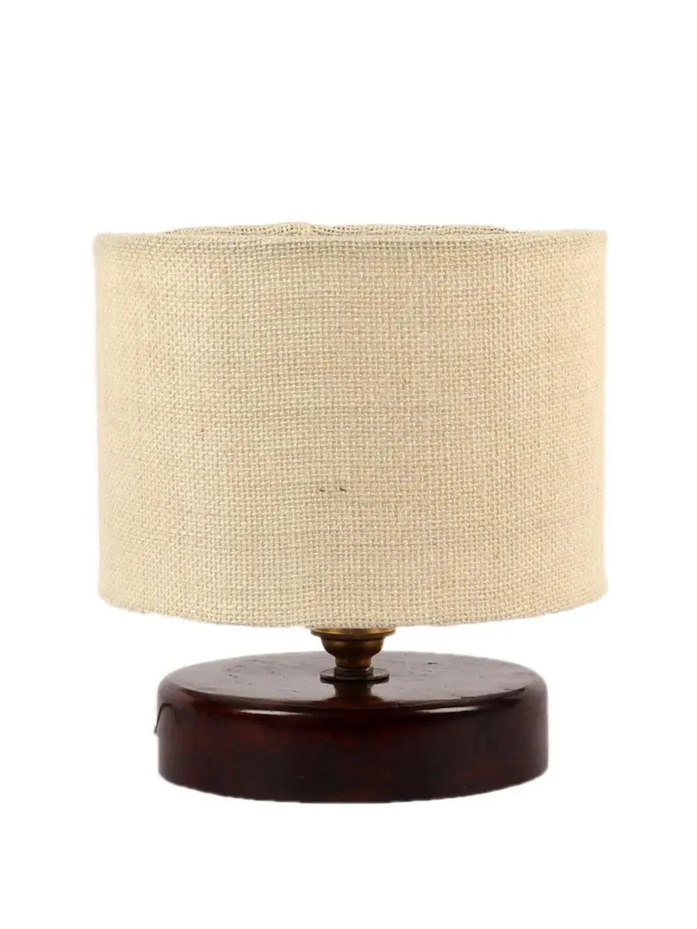White Jute Table Lamp with Brown Wood Base
