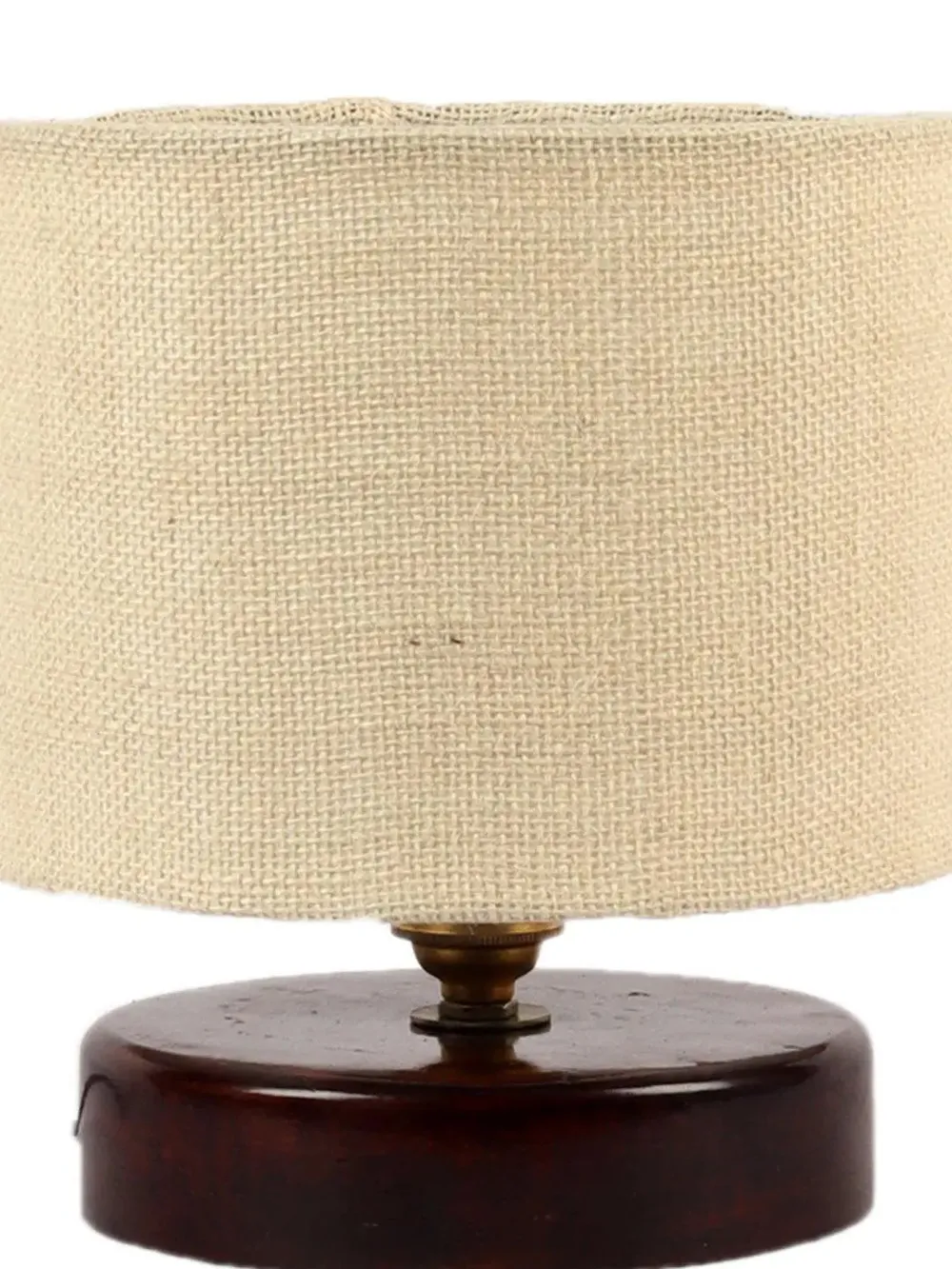 White Jute Table Lamp with Brown Wood Base