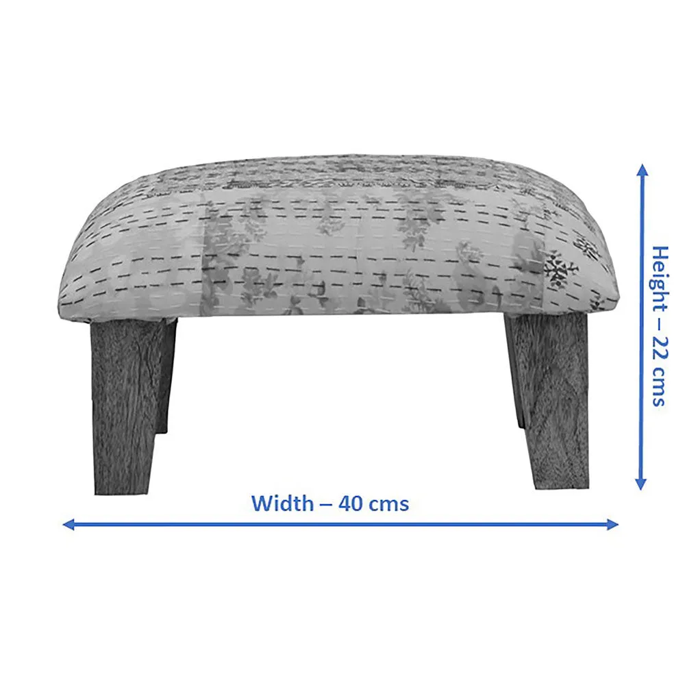 White Kantha Gudri Patchwork Multipurpose Stool/Square Pouffe/Ottoman Single Piece