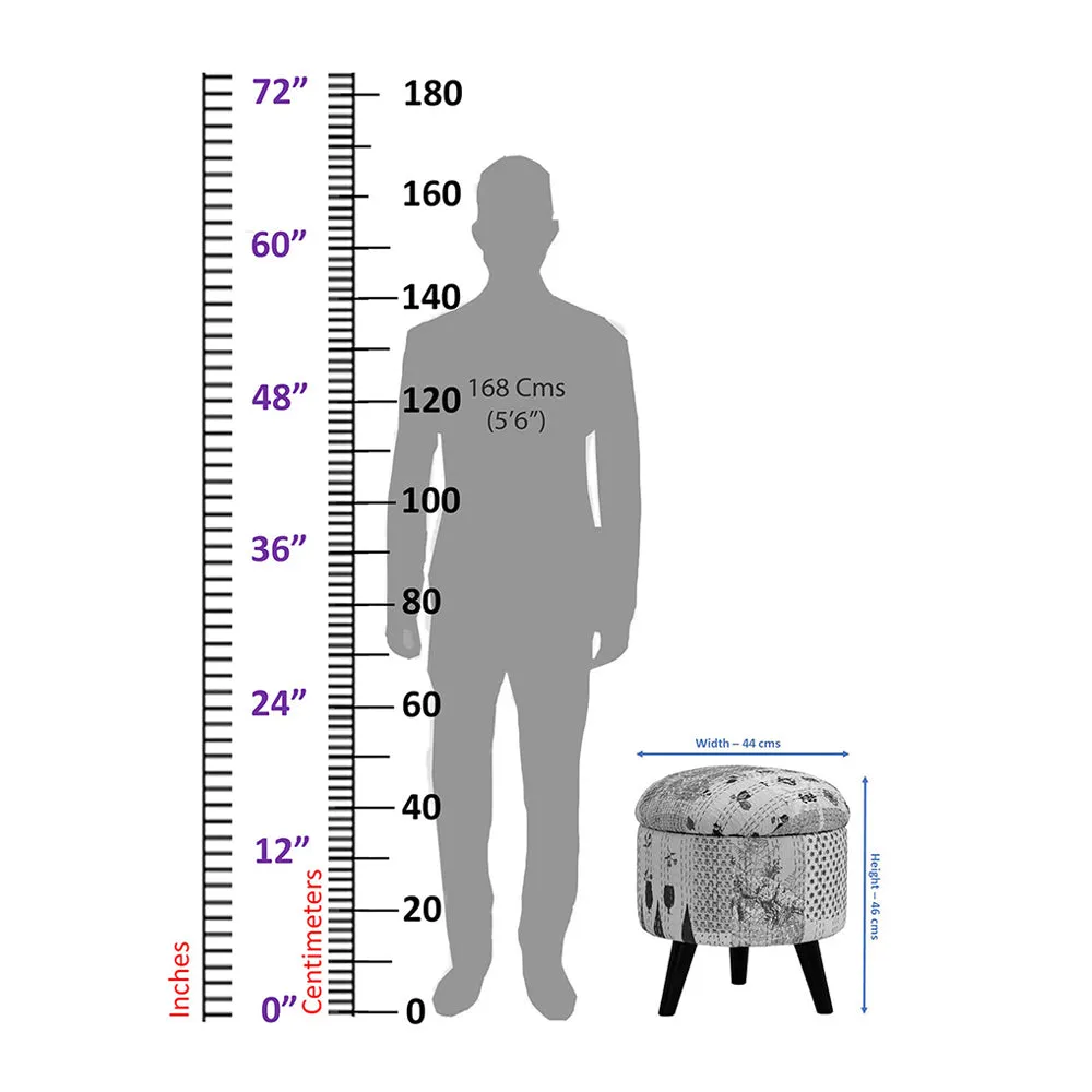 White Kantha Gudri Patchwork Storage Stool/Pouffe/Ottoman Single Piece