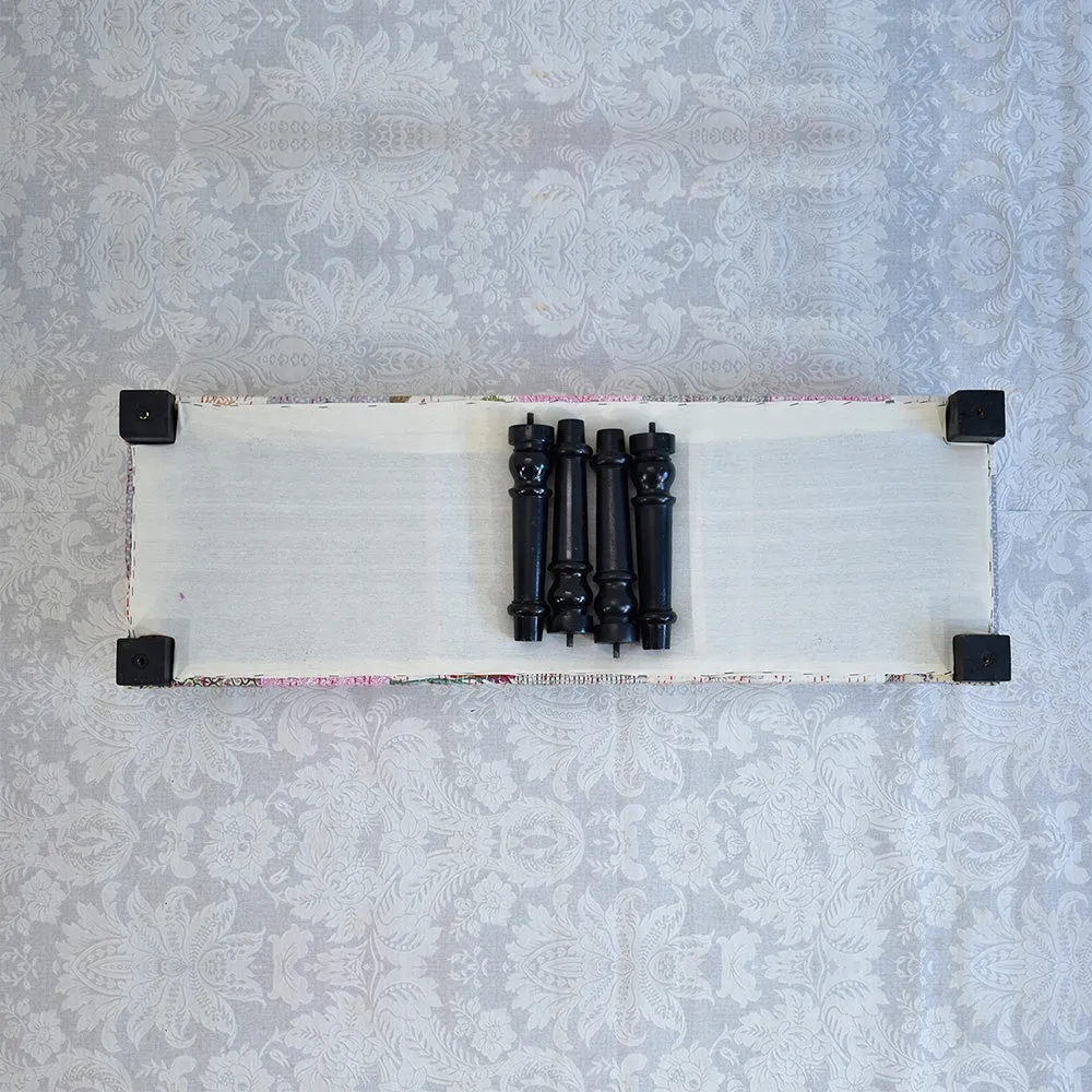 White Kantha Gudri Patchwork Upholstery Multipurpose Bench