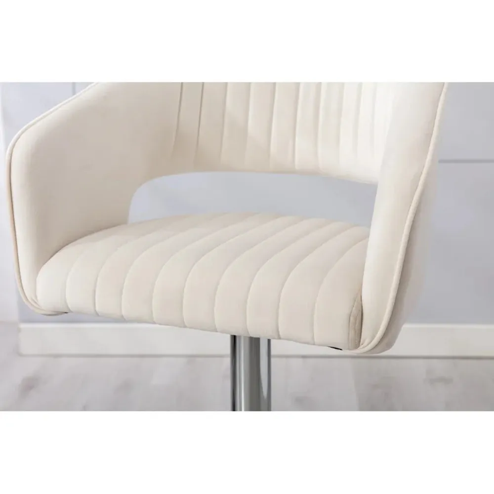 White Plush Feel Velvet Adjustable Bar Stool Single Stool