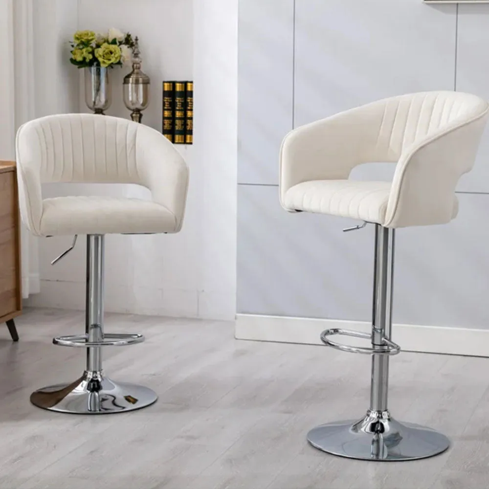 White Plush Feel Velvet Adjustable Bar Stool Single Stool