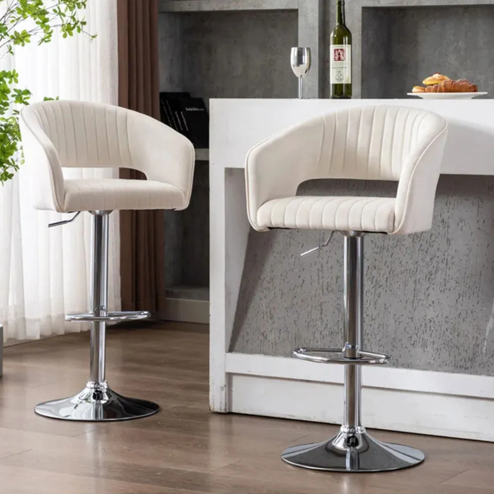 White Plush Feel Velvet Adjustable Bar Stool Single Stool