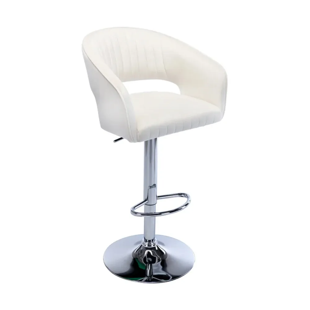 White Plush Feel Velvet Adjustable Bar Stool Single Stool