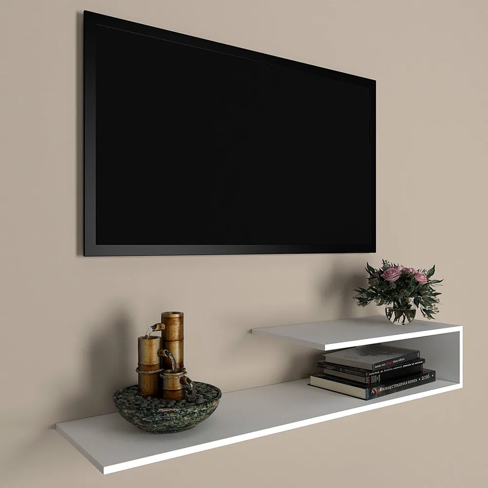 White Pre-laminated Minimalist Wooden Tv Unit