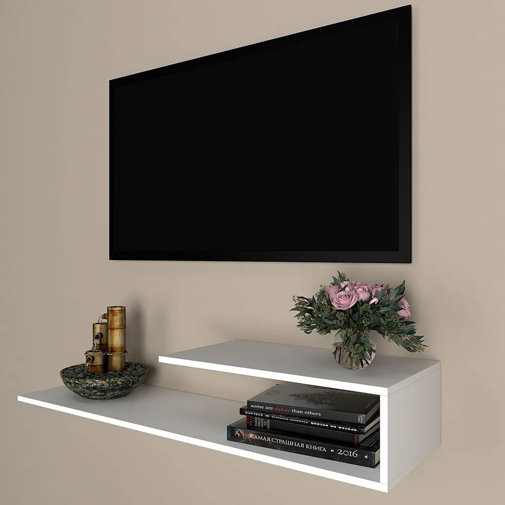 White Pre-laminated Minimalist Wooden Tv Unit