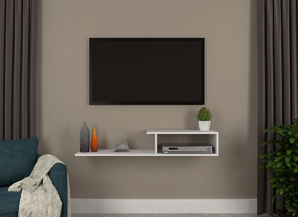 White Pre-laminated Minimalist Wooden Tv Unit